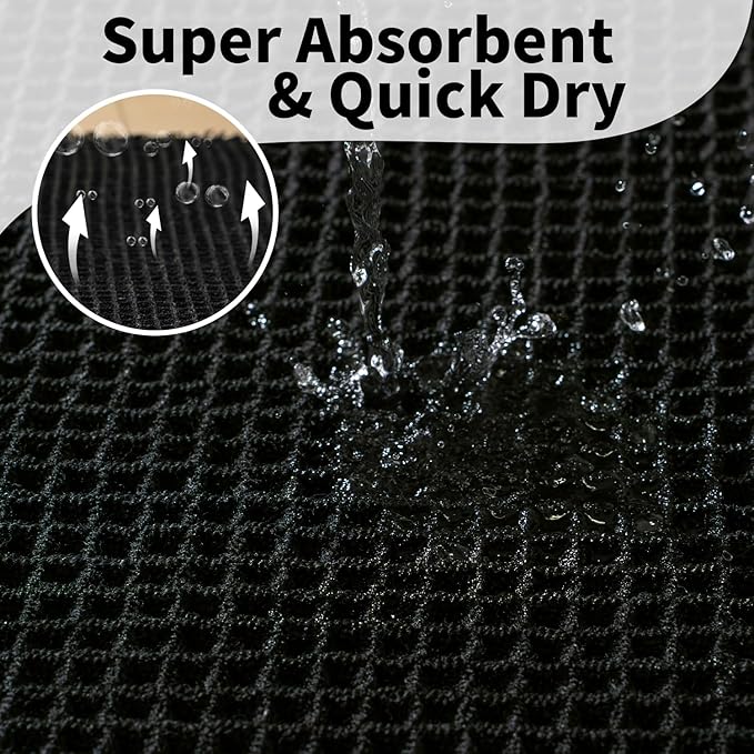 Black Bathroom Rug - Waffle Bath Mat Non Slip Washable, Super Absorbent & Quick Dry, Boho Bath Mat Farmhouse Bathroom Decor, 20'' x 32'', Black