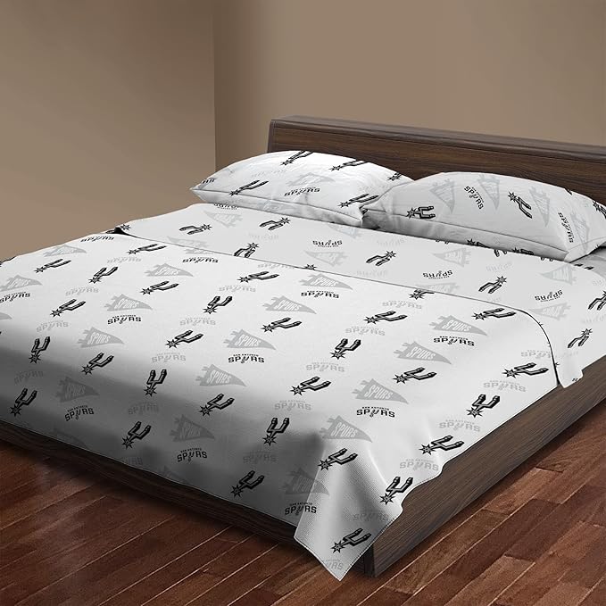 Northwest Officially Licensed San Antonio Spurs NBA Queen Size Sheet Set – Soft Team Logo Bedding for Dorms, Bedrooms, Fan Caves & Game Day Style