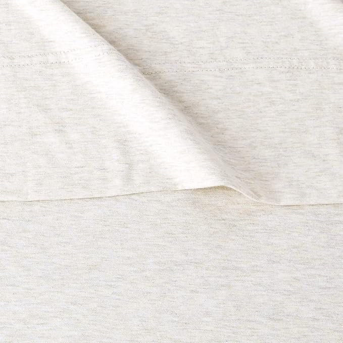 Amazon Basics 3 Piece Bed Sheet Set, 100% Cotton Jersey, Includes Super Soft, Flat and Fitted Sheets, Pillowcase, Twin, Oatmeal, Solid