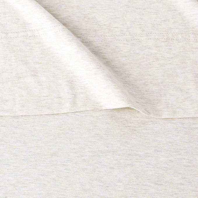 Amazon Basics Cotton Jersey 4-Piece Soft, Breathable, Wrinkle-Free Bed Sheet Set, Queen, Oatmeal, Solid