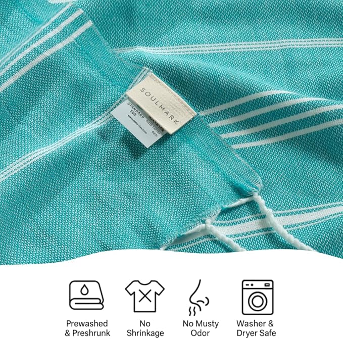 SOULMARK 100% Cotton Turkish Beach Towel with Bag - 38"x71" - 6 Pack - Made in Green & Oeko TEX Certified - Pre-Washed & Sand Free - Quick Dry and Lightweight for Travel - Made in Turkey - Mint Green