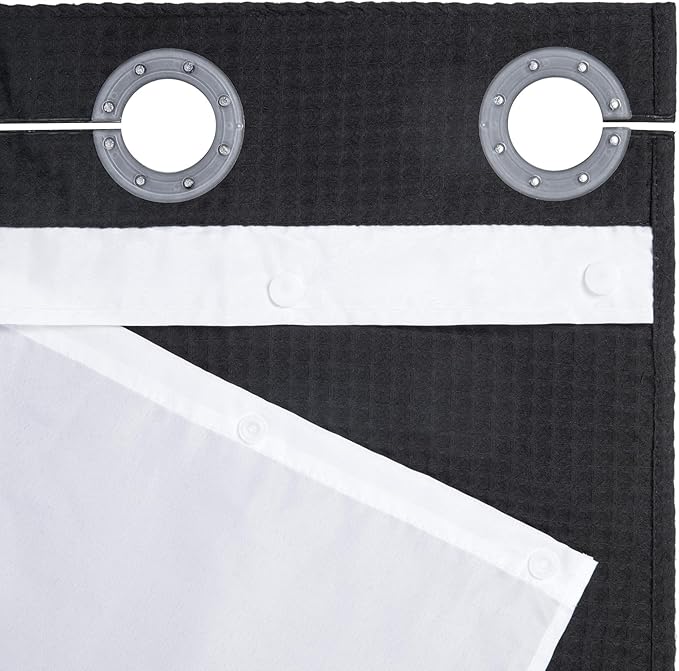 River Dream Black Waffle Weave Shower Curtain with Snap-in Liner,Cotton Blend Fabric Heavy Duty,No Hooks Needed Shower Curtain for Bathroom,Hotel Quality Shower Curtain Set,71 x 74 inches