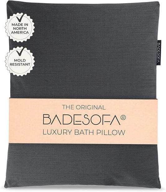 BADESOFA® Luxury Bathtub Pillow L - Large Bath Pillow for Therapeutic Neck and Back Support Quick-Drying - Full Body Bath Tub Cushion - Luxury Spa Cushion in Charcoal