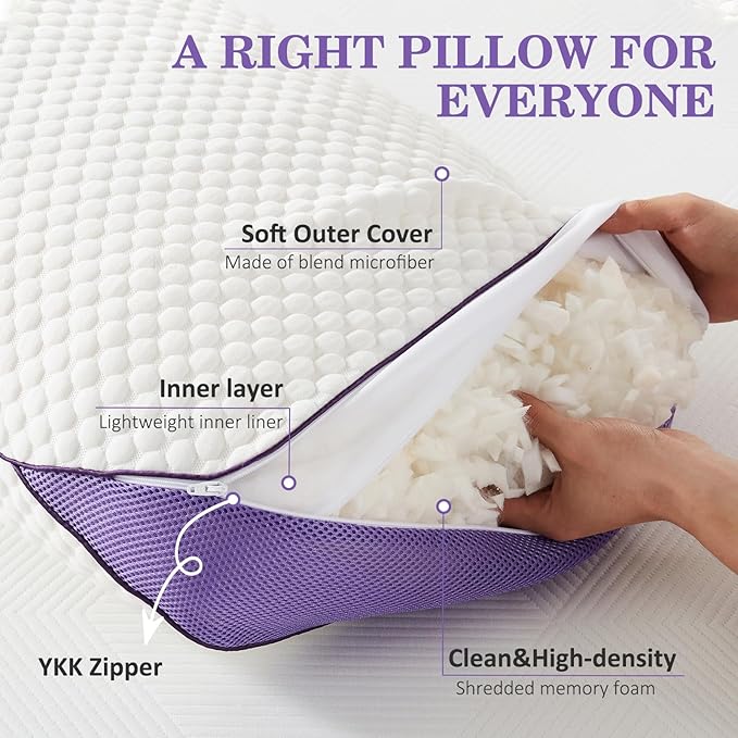 HOMELAB Adjustable Shredded Memory Foam Body Pillow, Cooling Long Pillow with Washable Cover, Full Support for Side Sleepers, Back, Hip & Leg Comfort, 1 Pack 20"x52"