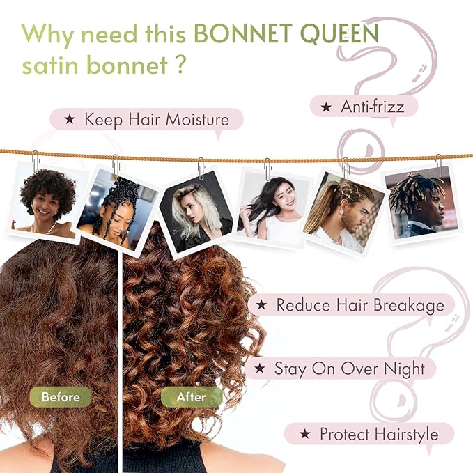 BONNET QUEEN Silk Bonnet for Sleeping Women Satin Bonnet Night Sleep Cap Wrap for Curly Hair with Adjustable Tie Band, Single Layer, Maroon