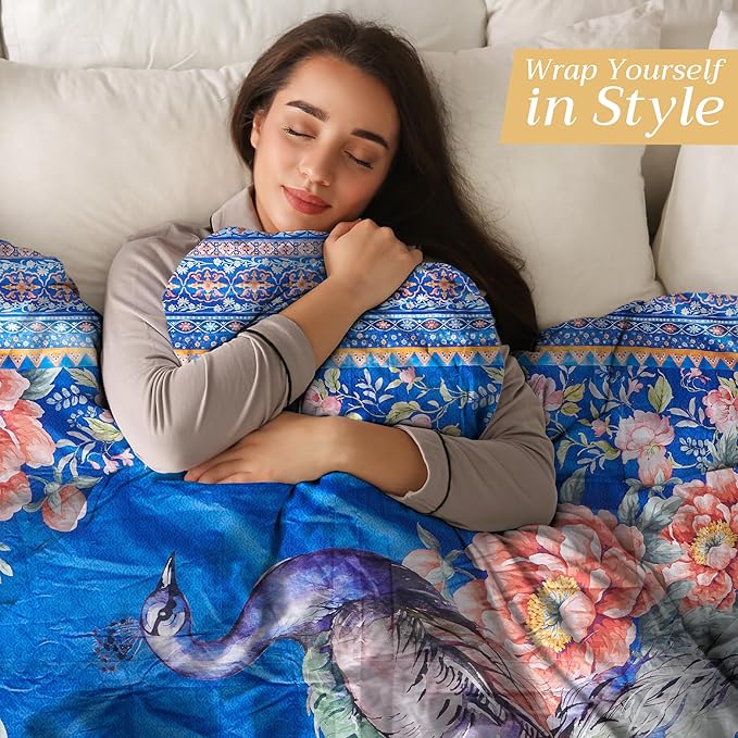 Maison d' Hermine Throw Blanket for Couch Lightweight Soft Warm Breathable Cotton Throw Blankets for Bed Girls Boys Women Men Gifts Sofa Travel Living Room Chair Bedding (60"x80", Peacock)