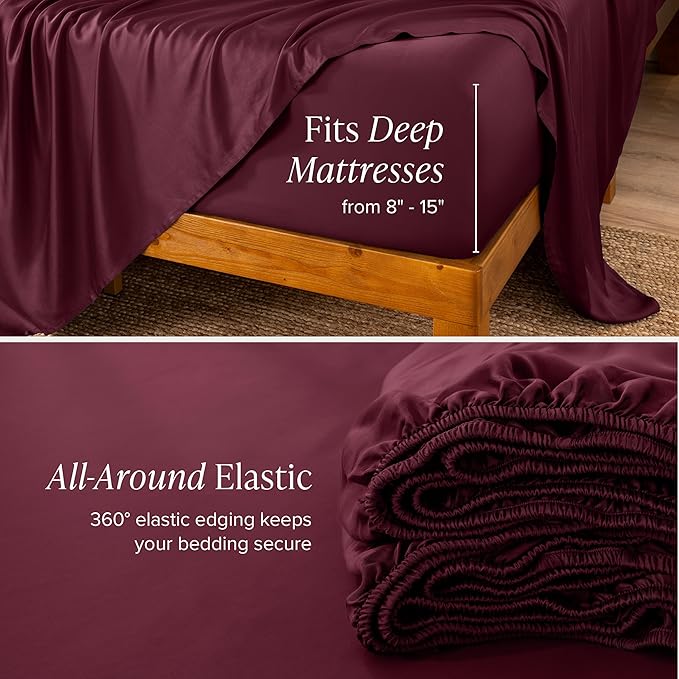 Bare Home 100% Rayon Made from Bamboo King Sheet Set - 4 Piece Bedding Set - Deep Pockets - Breathable - Easy Fit - Bedding Sheets & Pillowcases (King, Burgundy)