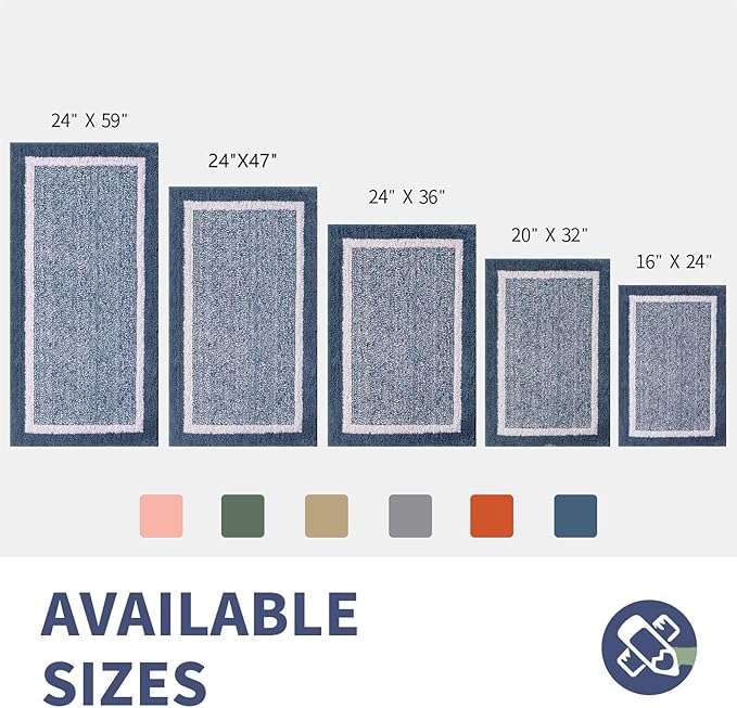 CozeCube Bath mats for Bathroom Non Slip, Fluffy Absorbent Microfiber Bath mat Washable, Aesthetic Bathroom Rugs, Long Navy Blue Bath Runner, Navy Blue, 59" x 24"