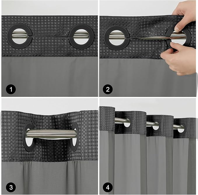 Colorful Star Small Stall Shower Curtain with Snap in Fabric Liner, Waffle Weave No Hook Shower Curtains with Mesh Top Window, Hotel Style Waterproof Bathroom Curtain Set, 36 x 75 Inch, Black