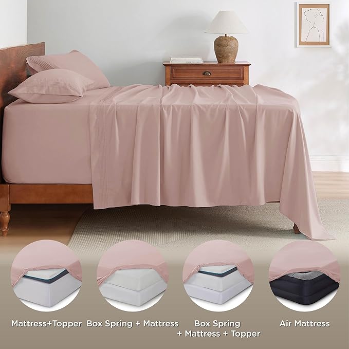 Bedsure Twin XL Sheets Dorm Bedding, GentleSoft Breathable Extra Long Twin Sheets & Pillowcases, Moisture Wicking Cooling, Deep Pocket Fits Mattress Up to 21 Inches Thick, Dusty Pink