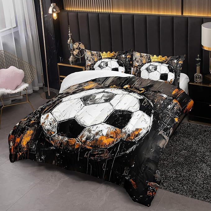 Soccer Ball Comforter Set Full for Boy，Sport Theme Full Bedding Sets for Boys，with 1 Comforter with 2 Pillow Case，Soccer Themed Bedroom Decor for Boys