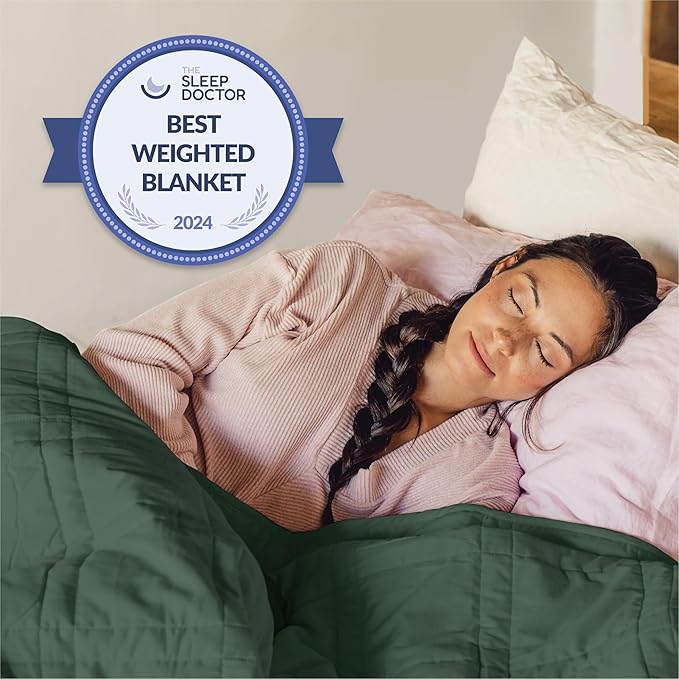 Baloo Weighted Blanket for Adults 20 lb (Spruce Green, 60"x80") | Cool & 100% Cotton | Machine Washable & Dryer Safe | Glass Microbead Fill