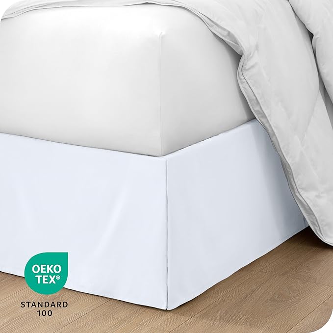 Bare Home King Bed Skirt - 15-Inch Tailored Drop Easy Fit - Bed Skirt for Beds - Center & Corner Pleats (King, White)