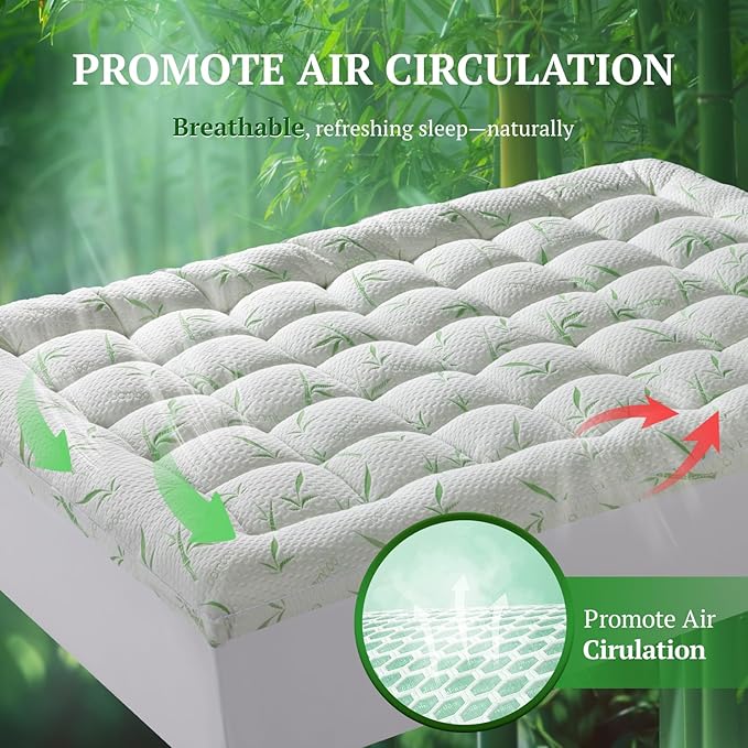 Mattress Topper Full XL Size,Viscose Made from Bamboo Pillow Top Mattress Topper,1200 GSM Cooling Mattress Pad,2In Extra Thick Pillow Top for Back Pain with 8"-18" Deep Pocket(54"x80")