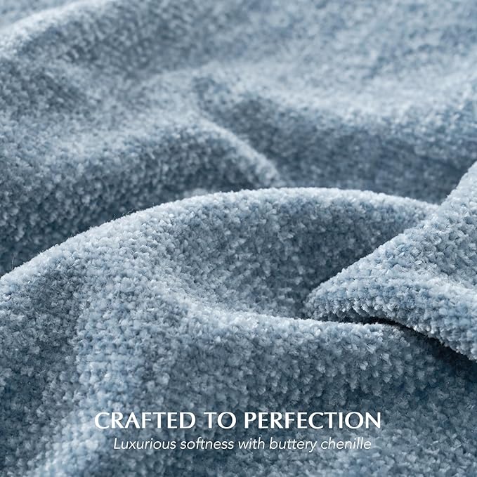EVERGRACE Soft Chenille Throw Blanket for Couch, Cozy Plush Fuzzy Decorative Chenille Knit Throw Blanket with Tassels, Lightweight Blanket and Throws for Bed Sofa Gift Home Decor, Cloud Blue 60"x80"