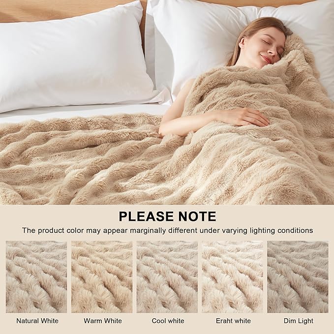 Heated Throw Blanket - Plush Thick Bubble Faux Fur Heated Blanket, Fast Heating Electric Blanket 6 Heating Levels & 4 Hours Auto-Off, Machine Washable, 50"x60", Oatmeal