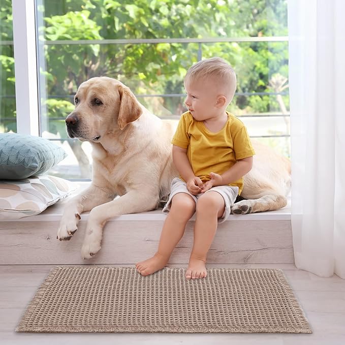 ZALL Tan Waffle Bath Mat,Super Absorbent Non Slip Bathroom Rug,Brown 24x48inch,Machine Washable Ultra Soft Floor Mats