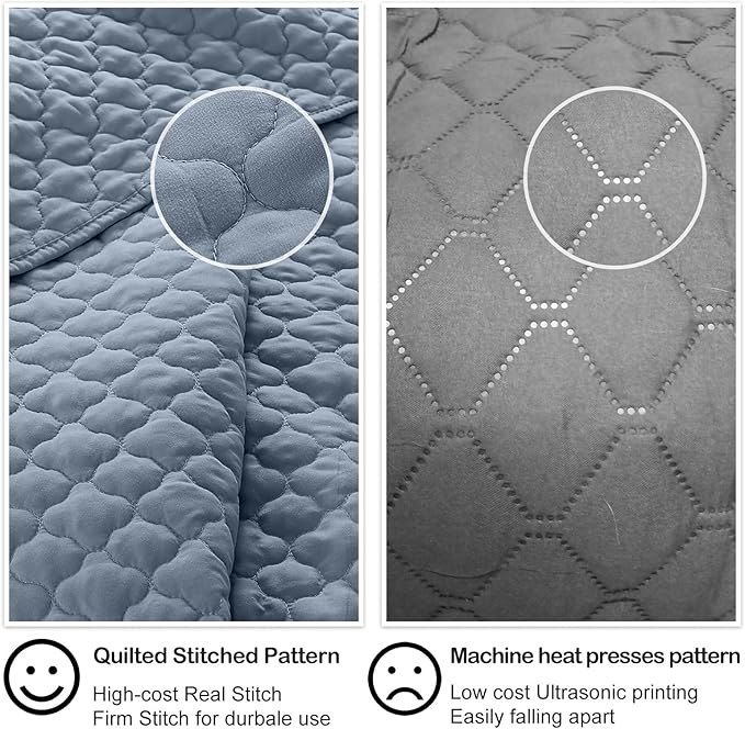 HORIMOTE HOME Quilt Queen Size Dusty Blue, Lightweight Quilt for Summer Ultra-Soft Microfiber Modern Style Quilted Clouds Pattern Bedspread Quit Set 3 Pieces(1 Quilt and 2 Pillow Shams)