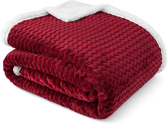 PAVILIA Maroon Red Couch Blanket Throw Reversible Sherpa Chevron, Soft Cozy Jacquard Weave Textured Blanket Sofa Bed, Thick Warm Large Fleece Car Blanket, Plush Home Decor Gift, 50x60 Burgundy Wine