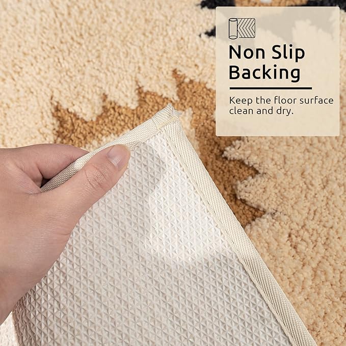 DEXDE Bathroom Rugs 24x36 Boho Cream Beige Bath Mat Non Slip Western Geometric Bath Rug Luxury Soft Absorbent Carpet for Bathroom Shower Kitchen Entryway Farmhouse Neutral Decor