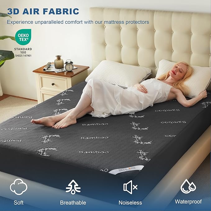 BEDLORE Full Size Waterproof Mattress Protector Viscose Derived from Bamboo, Soft Mattress Cover Fitted with Deep Pocket 6"-15", Breathable & Cooling Noiseless Mattress Pad, Machine Washable(Gray)