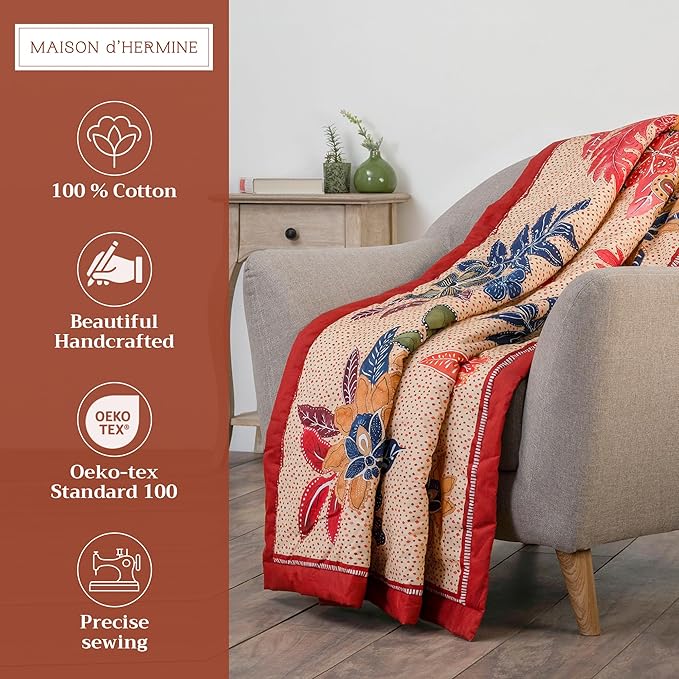 Maison d' Hermine Throw Blanket for Couch Lightweight Soft Warm Breathable Cotton Throw Blankets for Bed Girls Boys Women Men Gifts Sofa Travel Living Room Chair Bedding (60"x80", Kalahari)