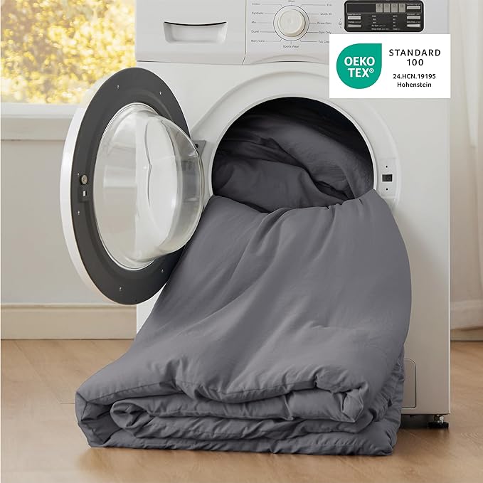 Bedsure Super King Plus Size Comforter Set, Dark Grey Soft Prewashed Bedding for All Seasons, 3 Pieces GentleSoft™ Bed Set, 1 Lightweight Comforter (128"x120") and 2 Pillowcases (20"x36")