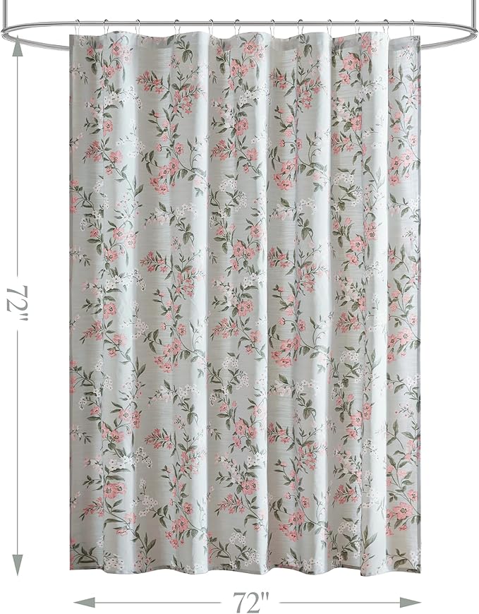 Martha Stewart Meadow Floral Shower Curtain, Cotton-Rich Slub Texture, Timeless Garden Design, Classic to Modern Farmhouse Bathroom Decor, Machine Washable 72"x72", Green