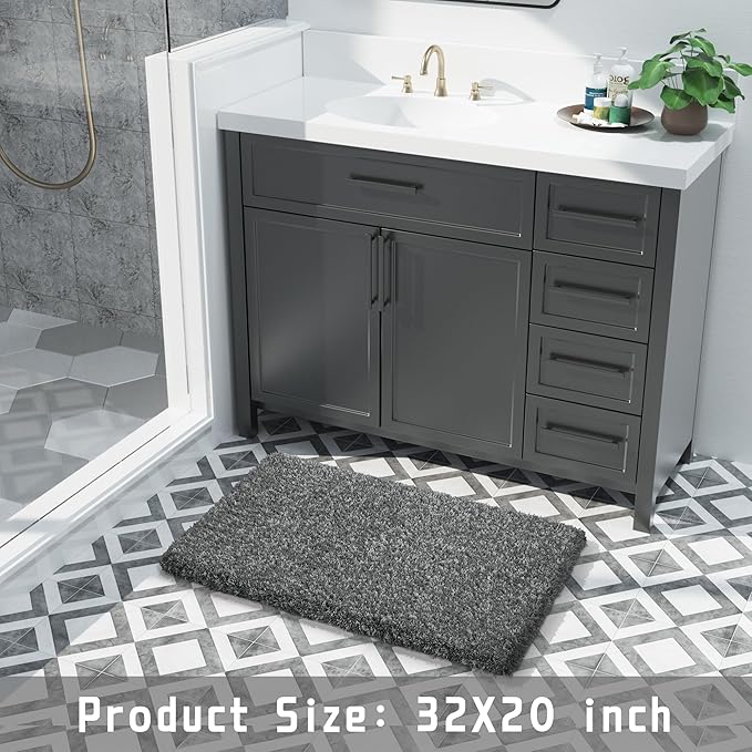 Yimobra Bath Rugs for Bathroom 32x20, Ultra Soft and Water Absorbent Bath Mats, Non Slip Plush Shower Rugs, Microfiber Thick Matts for Bathroom Floor/Tub, Machine Washable, Light Gray and Black Gray