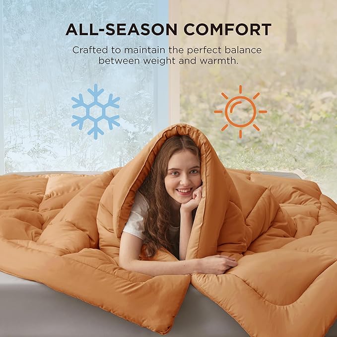 Bedsure Comforter Duvet Insert - Quilted Comforters Full Size, All Season Duvet, GentleSoft Down Alternative Bedding, with 8 Tabs, Gifts for Women/Men, Burnt Orange, Full 86 x 82 Inches