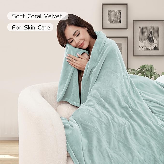 Electric Heated Blanket 72"x84" Full Size, Soft Coral Fleece with 4 Heating Levels and 10 Hours Auto-Off, Machine Washable, Cozy Plush Fabric for Home, Mint Green