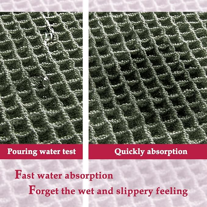 ZALL Waffle Bath Mat,Super Absorbent Non Slip Bathroom Rug,Dark Green 24x36inch,Machine Washable Ultra Soft Floor Mats