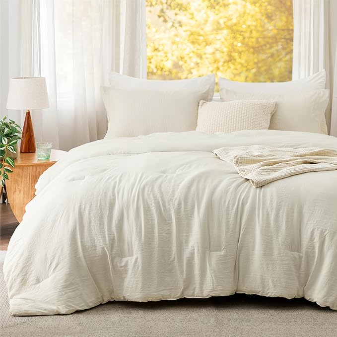 Bedsure Oversized King Size Comforter Set, Ivory Soft Prewashed Bedding for All Seasons, 3 Pieces GentleSoft™ Down Alternative Bed Set, 1 Lightweight Comforter (120"x98") and 2 Pillowcases (20"x36")