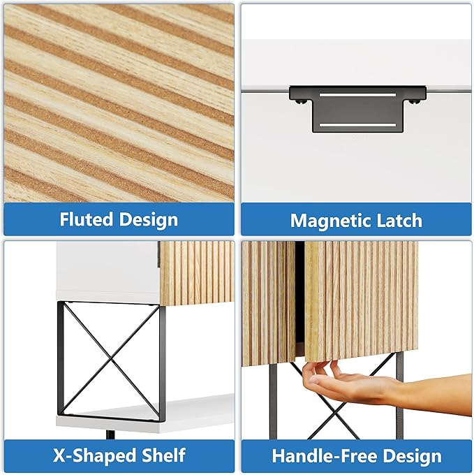 Bathroom Wall Medicine Cabinet, Fluted Hanging Bathroom Wall Mounted Cabinet with Towel Bar, Above Toilet Storage Cabinet for Bathroom Organizers and Storage, Medium Size, White