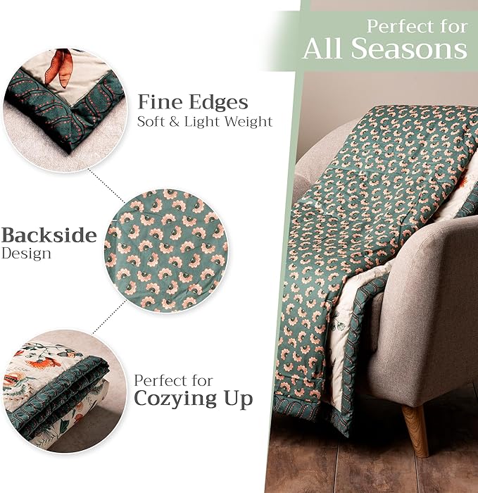Maison d' Hermine Throw Blanket for Couch Lightweight Soft Warm Breathable Cotton Throw Blankets for Bed Girls Boys Women Men Gifts Sofa Travel Living Room Chair Bedding (50"x60", Dalida)