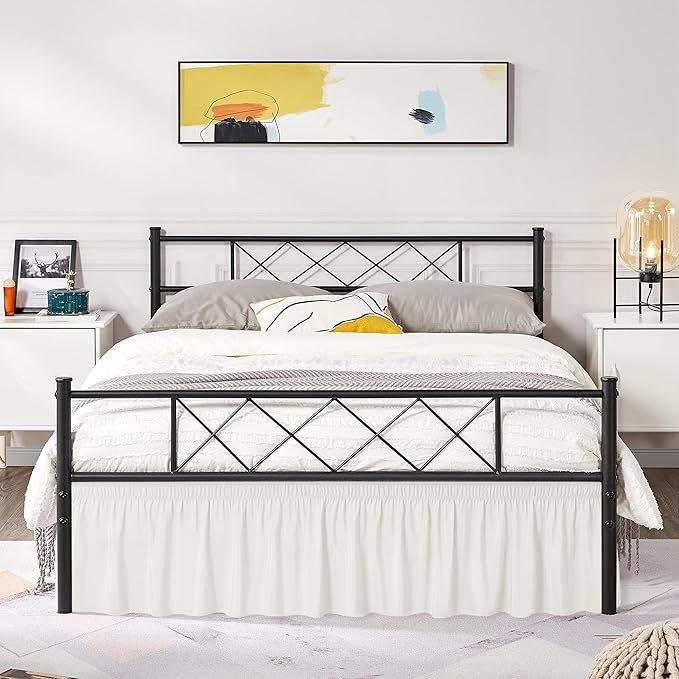 Biscaynebay Wrap Around Bed Skirts with Split Corners for Full Beds 18" Drop, Ivory Adjustable Elastic Dust Ruffles Easy Fit Wrinkle Resistant Silky Luxurious Fabric Machine Washable