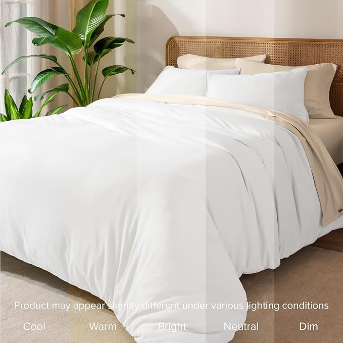 Bare Home 100% Organic Cotton Jersey Duvet Cover Set - King/Cal King Size - Ultra Soft - 100% Cotton - 3pcs - Corner Ties - Button Closure - Bedding Duvet Cover & Pillow Shams (King/Cal King, White)