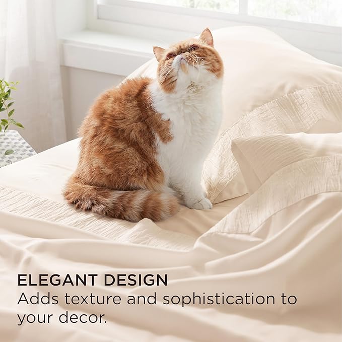 Bedsure King Size Sheets Set - 4 Pieces Soft King Sheets - Breathable & Cooling - Hotel Luxury - Easy Care Polyester Microfiber Bedding for Women, Men, Light Beige