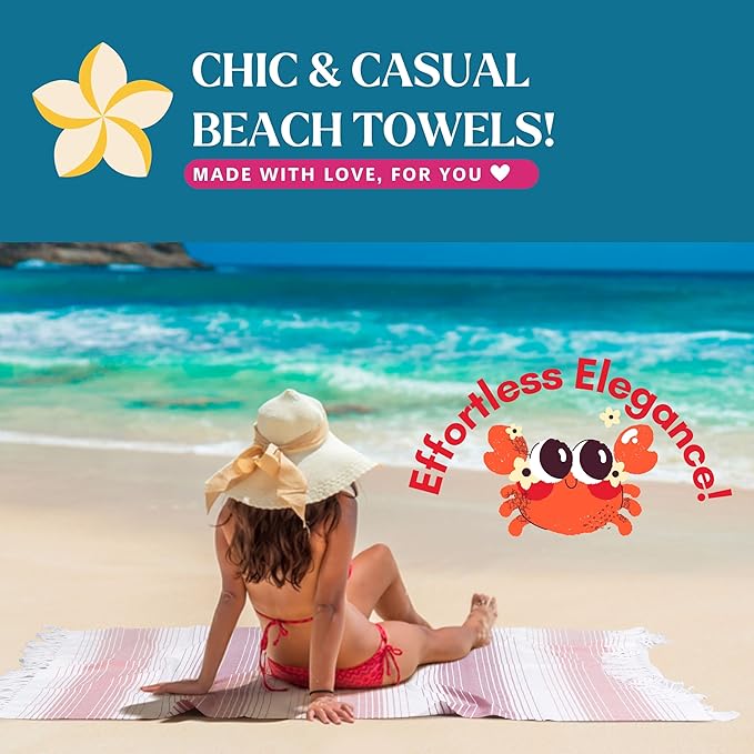 Native Fab 100% Cotton Peshtemal Turkish Bath and Beach Towels Set of 2, Large 40x71 Travel Sarong Gym Pool Spa Towels, Ultra Soft Quick Dry Absorbent Fouta Hammam Peshtemal Towels Red Orange
