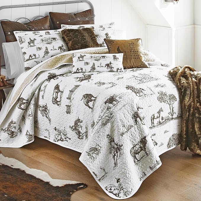 BLACK FOREST DECOR Cowboy Ranch Queen Quilt Set - Lightweight, Western Style Bedding with Cowboys and Horses, Includes Quilt and Shams, Machine Washable
