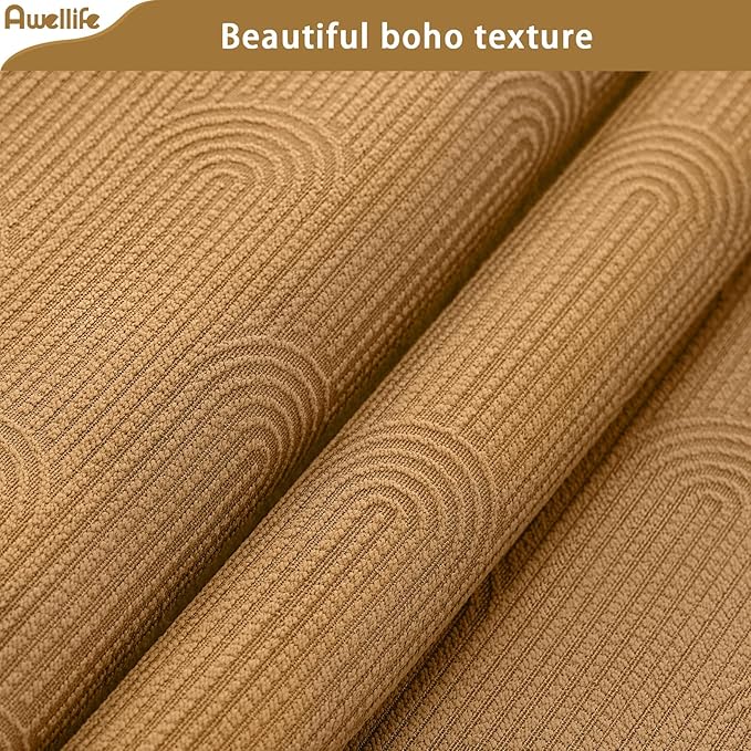 Awellife Boho Shower Curtains for Bathroom Cotton Fabric Touch Terracotta Bohemian Mid Century Minimalist Arch Brown 72" L X 72" W