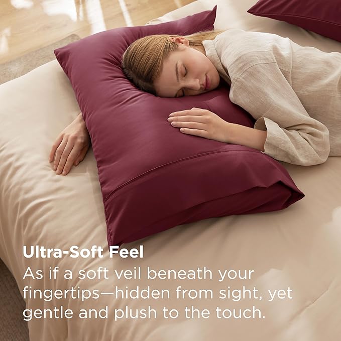 Bedsure Pillow Cases Standard Size Set of 2 - Burgundy Brushed Microfiber Pillowcases, Super Soft and Cozy Pillow Case Covers with Envelope Closure, Wrinkle, Fade and Stain Resistant, 20x26 Inches