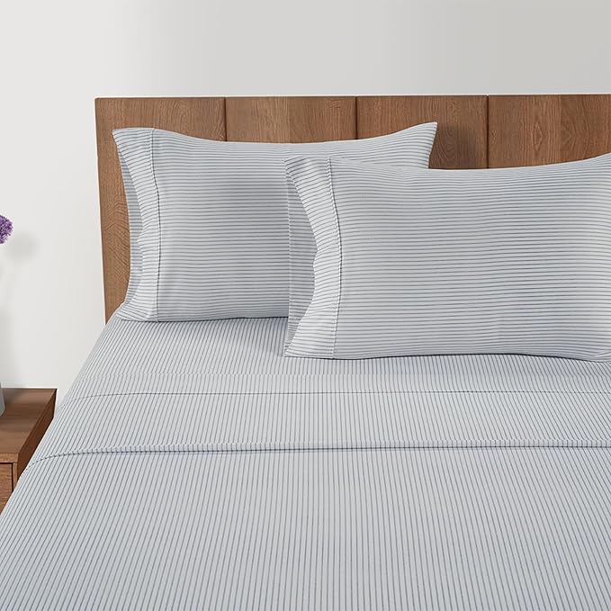 LANE LINEN Cal King Sheets – 450 Thread Count 100% Cotton Bedding Sheets & Pillowcases, Soft Sateen Weave, 15” Deep Pocket Fully Elasticized Fitted Sheet, Luxury Hotel Bedding, Ticking Stripe