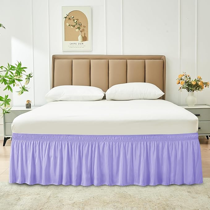 Biscaynebay Wrap Around Bed Skirts for Queen Size Beds 18" Drop, Lavender Adjustable Elastic Dust Ruffles Easy Fit Wrinkle Resistant Silky Luxurious Fabric Machine Washable