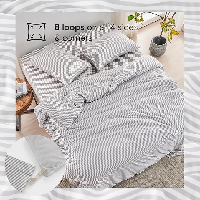 DOZ Duvet Cover Set, 100% Viscose derived from Bamboo, Organically Grown, Buttery Soft, Cooling Duvet Covers, High GSM, 1 Duvet Cover and 2 Pillowcases, 106"x90" (Stripe, King/Cal King)