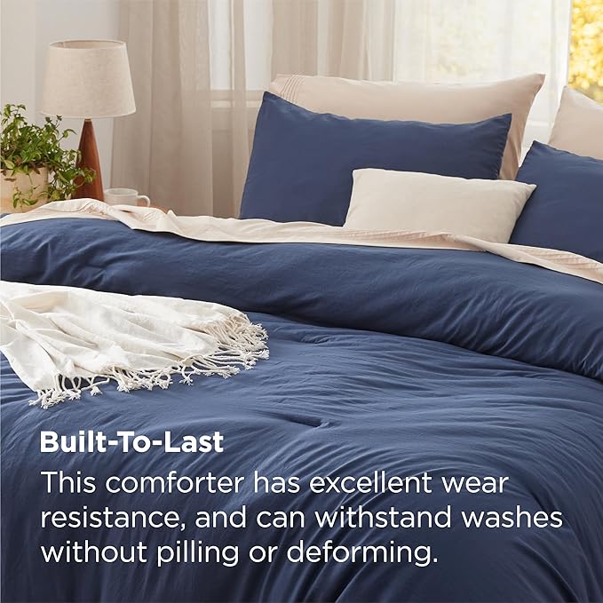 Bedsure King Size Comforter Set, Navy Soft Prewashed Bedding for All Seasons, 3 Pieces GentleSoft™ Warm Down Alternative Bed Set, 1 Lightweight Comforter (104"x90") and 2 Pillowcases (20"x36")