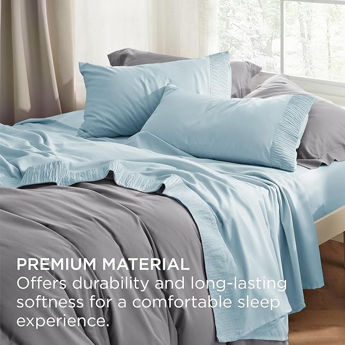 Bedsure California King Sheet Sets - 4 Pieces Soft Cal King Sheets - Breathable & Cooling - Hotel Luxury - Easy Care Polyester Microfiber Bedding for Women, Men, Light Blue
