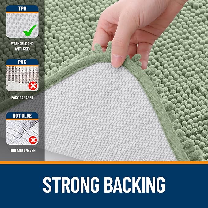 OLANLY Bathroom Rugs 70x24, Extra Soft Absorbent Chenille Bath Rugs, Rubber Backing Quick Dry, Machine Washable Bath Mats for Bathroom Floor, Tub and Shower, Home Decor Accessories, Sage Green