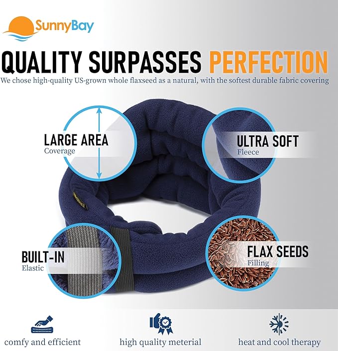 SunnyBay Microwave Heating Pad, Microwavable Heated Neck and Shoulder Wrap, Hands-Free Weighted Moist Hot or Cool Pack, Soft Fleece Cover and Flaxseed Filling, 26 Inch Length, Made in USA, Navy