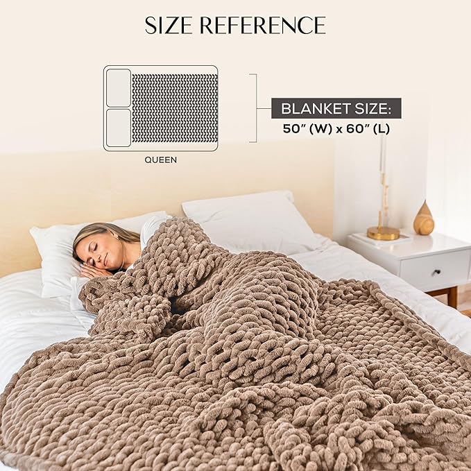 Samiah Luxe Chunky Knit Blanket Throw 50x60", Brown Chenille Chunky Knit Throw Blanket for Living Room Decor or Boho Decor, Thick Yarn Knitted Blankets for Couch or Bed, Cable Knitted Crochet Blankets